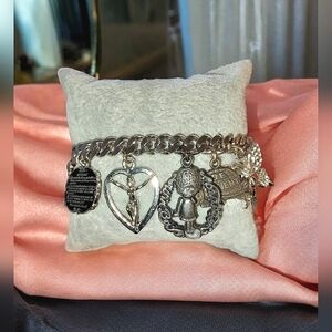 Vintage TOPS Silver Tone Weight Loss & Achievement Charm Bracelet